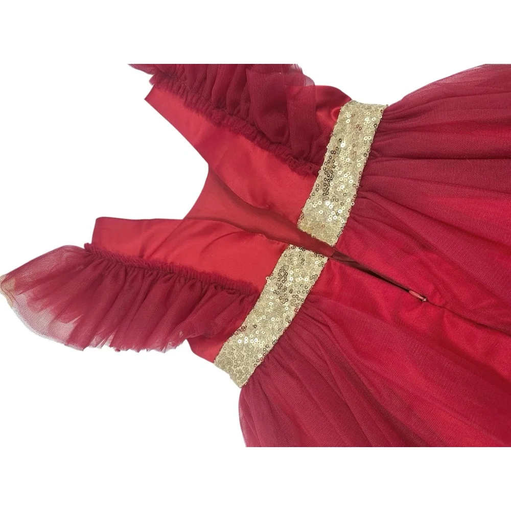 Girls Red Formal Dress Gold Sequin Waist Size 3T